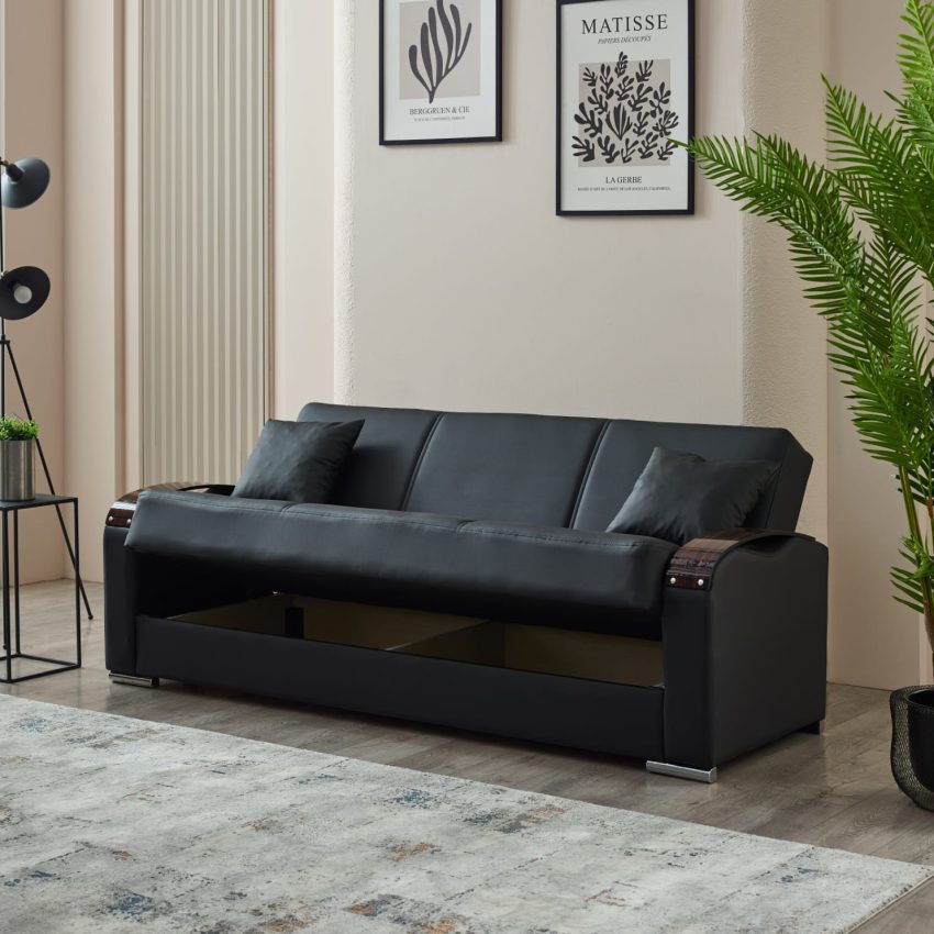 Esila Black Leather Sofa Beds