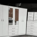 6 Door Mirrored Bedroom Wardrobe Set - White