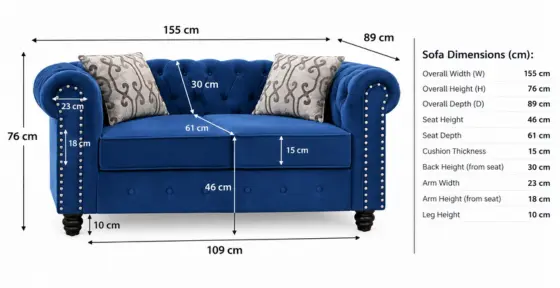 2 Seater Chesterfield Sofa Dimensions