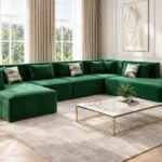 Astoria U Shape Modular Sofa in emerald colour in a living room setup view by climax furniture