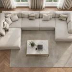 Astoria U Shape Modular Sofa in living room setup top angle view, by climax furniture