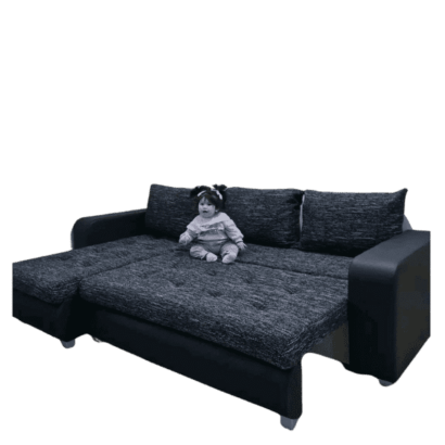 Berlin Sofa Bed Black with a baby sit on it By climax Furniture