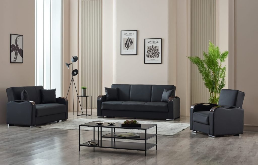 Esila Black Leather Sofa Beds - 3+2+1 Seater sofa set - UK