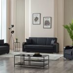 Esila Black Leather Sofa Beds - 3+2+1 Seater sofa set - UK