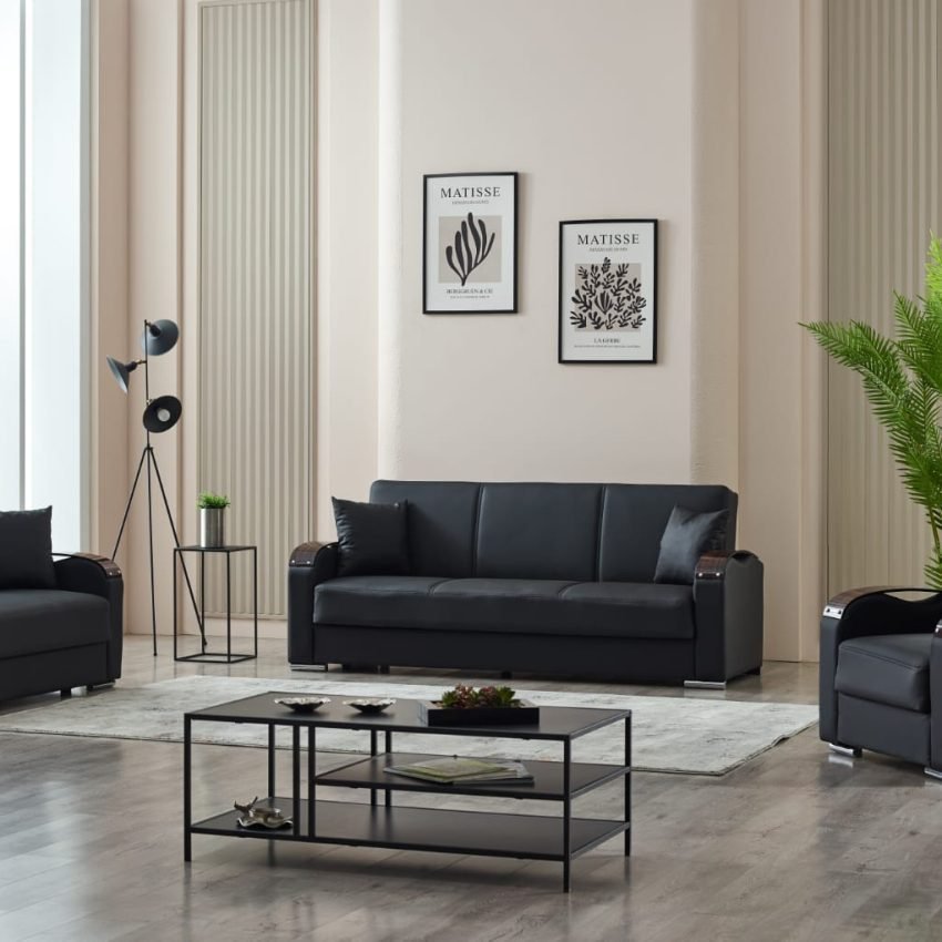 Esila Black Leather Sofa Beds - 3+2+1 Seater sofa set - UK
