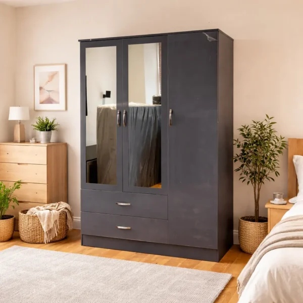 High Gloss 3 Door 2 Drawers Mirror - Grey