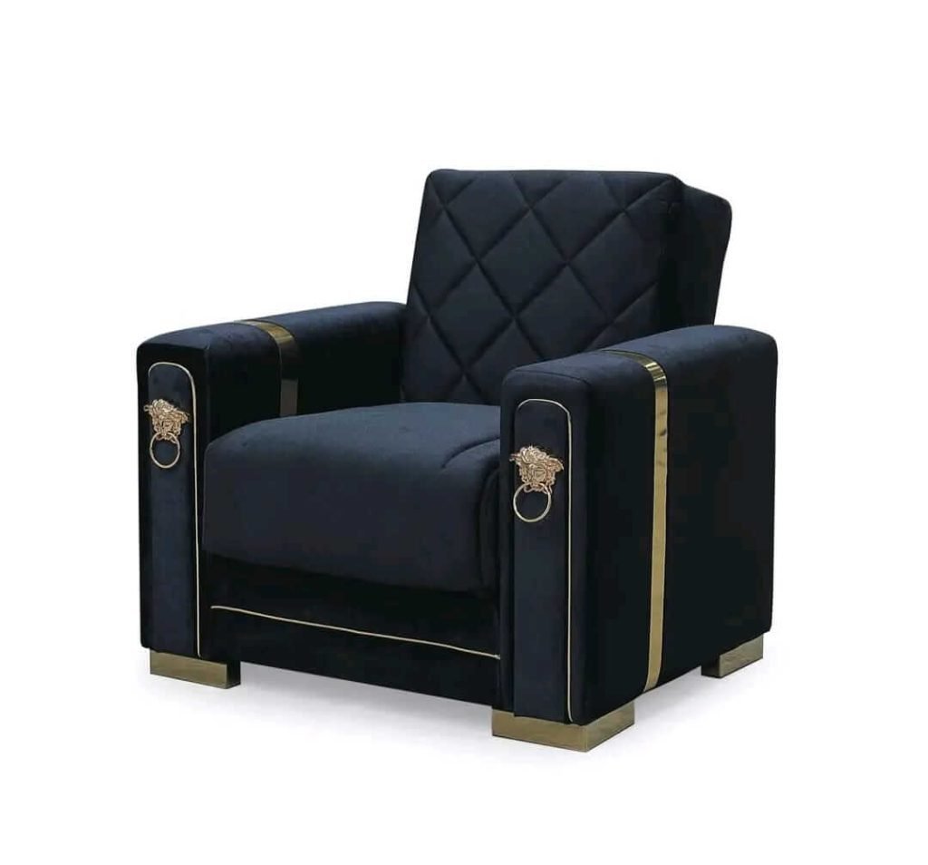 Luxury black velvet armchair with gold trim - UK