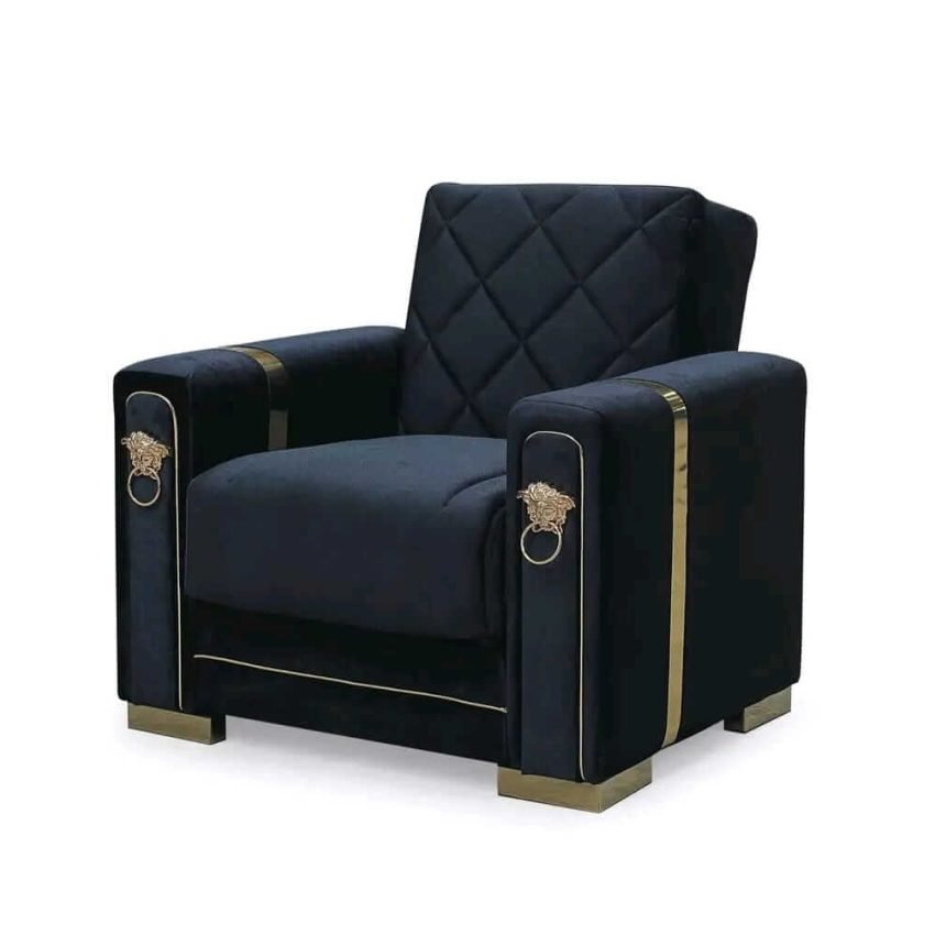 Luxury black velvet armchair with gold trim - UK