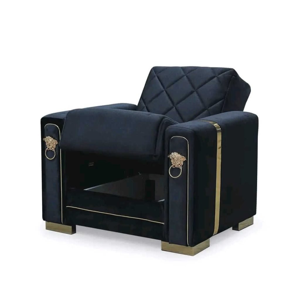 Luxury black velvet armchair with gold trim - Uk