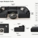 Savoy U Shape Black Modular Sofa dimension- plush velvet