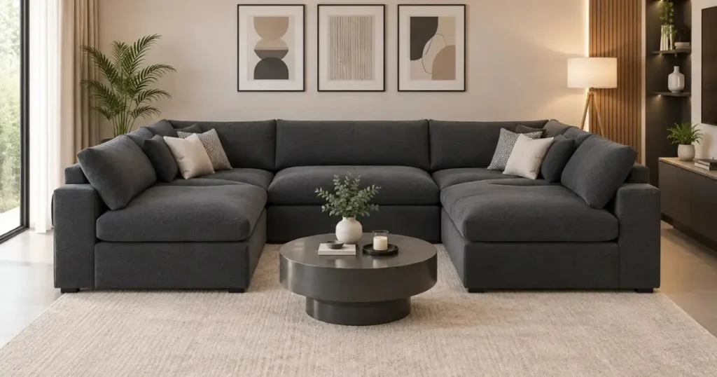Savoy U Shape Modular Sofa - plush velvet fabric, modular sofa in living room setup