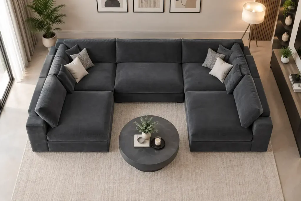 Savoy U Shape Modular Sofa top angle view- plush velvet fabric (1)