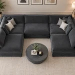 Savoy U Shape Modular Sofa top angle view- plush velvet fabric (1)
