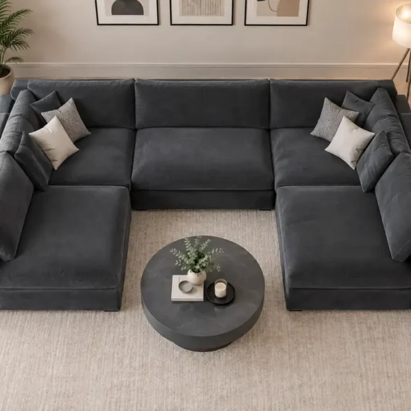 Savoy U Shape Modular Sofa top angle view- plush velvet fabric (1)