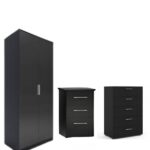2 Door Wardrobe with Drawer Set- black