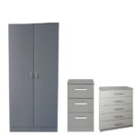 2 Door Wardrobe with Drawer Set-grey