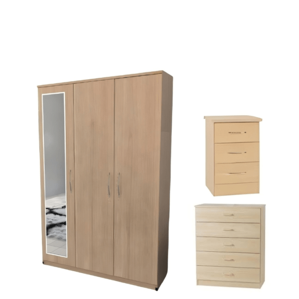 3 Door 1 Mirror Adjustable Drawers Wardrobe