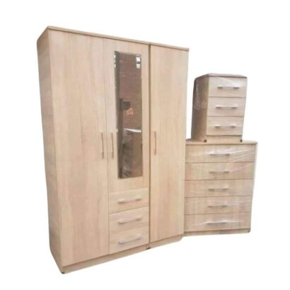 3-Door Mirrored Wardrobe with Drawers Set—Elegant and functional storage solution