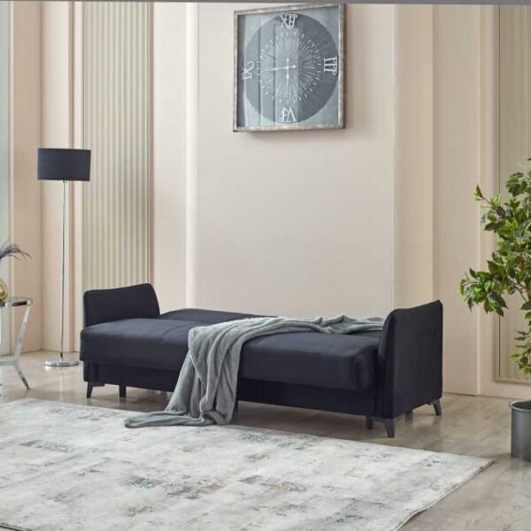 Black Sofya Sofa Bed Opened as Bed – Modern UK Style