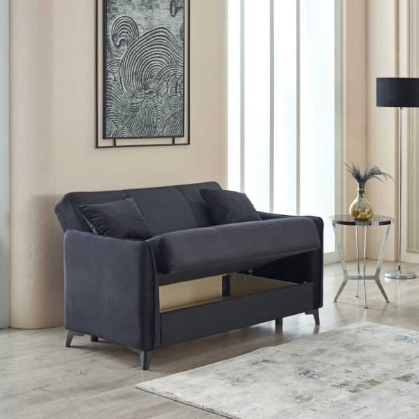 Black Sofya 2-seater sofa bed with storage in modern UK living room