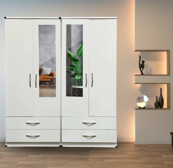 4 door 4 drawers mirrored wardrobe set