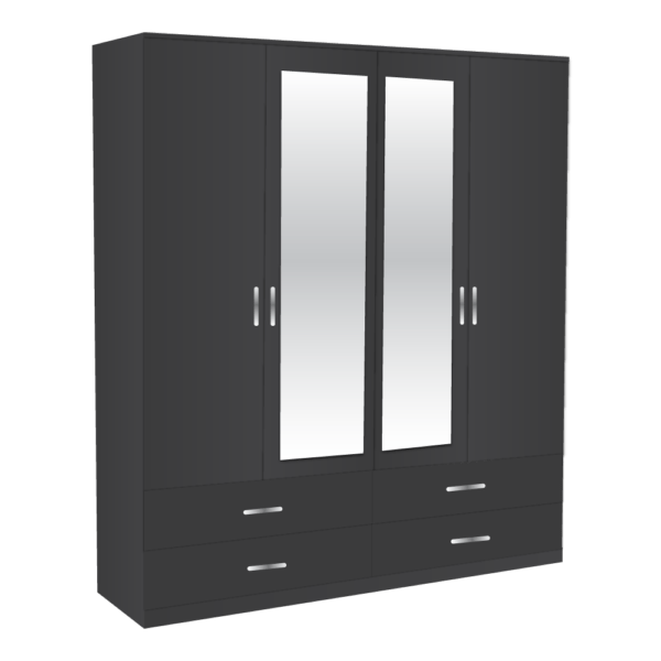 4 door 4 drawers mirrored wardrobe set