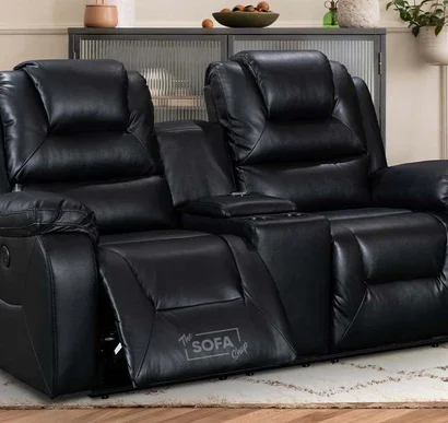 2 Seater Electric Recliner Sofa in Black Leather with USB Ports & Cup Holders - Vancouver