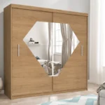 203cm Diamond Sliding Mirror Wardrobe - Oak