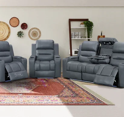 3 1 1 Electric Recliner Sofa Set inc. Cinema Seats in Grey Leather. 3-Piece Cinema Sofa Set With Massage & USB Ports - Siena