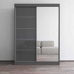 Sliding Door Wardrobe grey and Mirrored Modern for Bedroom -UK