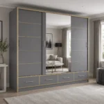 Armorie 256cm Sliding Mirror Wardrobe - Grey