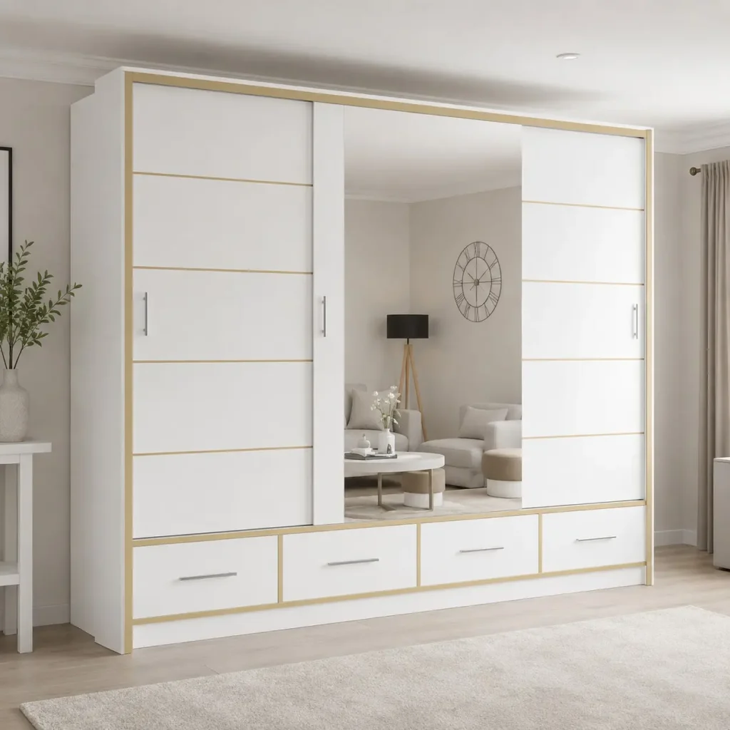Armorie 256cm Sliding Mirror Wardrobe - White