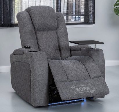 Electric Recliner Chair & Cinema Seat in Grey Woven Fabric with USB, Drinks Holder, Massage & Heat- Pavia