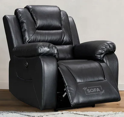 Electric Recliner Chair in Black Leather with USB Port - Vancouver