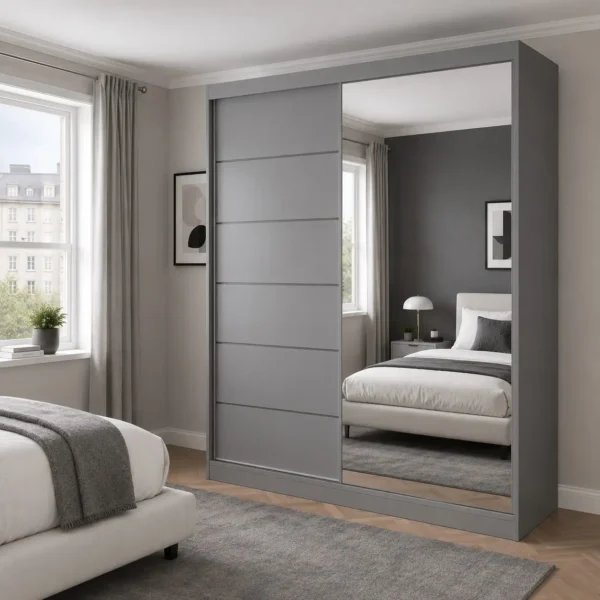Infinity 180cm Sliding Mirror Wardrobe - Grey