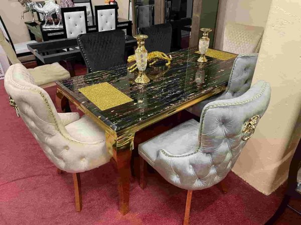 Louis Black Marble Dining Set