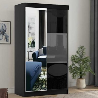 Manhattan-High-Gloss-Sliding-Mirror-Wardrobe-120cm-Black