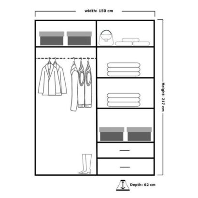 Manhattan-High-Gloss-Sliding-Mirror-Wardrobe-150cm-Dimension.