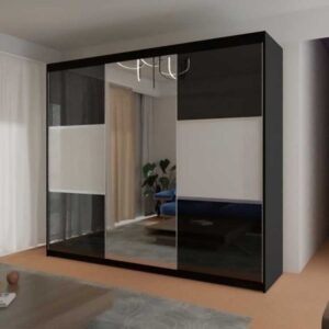 Manhattan-High-Gloss-Sliding-Mirror-Wardrobe-250cm-Black