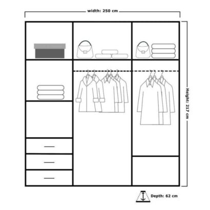 Manhattan-High-Gloss-Sliding-Mirror-Wardrobe-250cm-Dimension