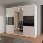 3 Door Mirrored Wardrobe White Gloss Modern Large Bedroom Storage - UK