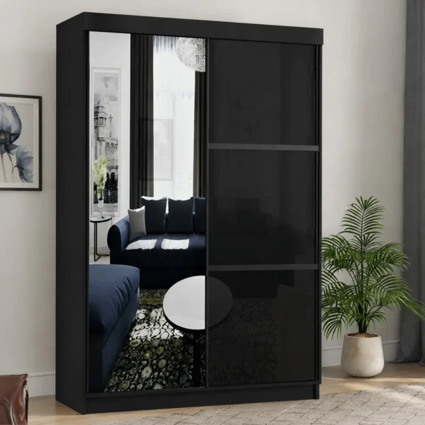 Manhattan Sliding Mirror Wardrobe 150cm Black