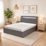 Grey Wooden Bed Frame with LED Headboard for UK Bedrooms