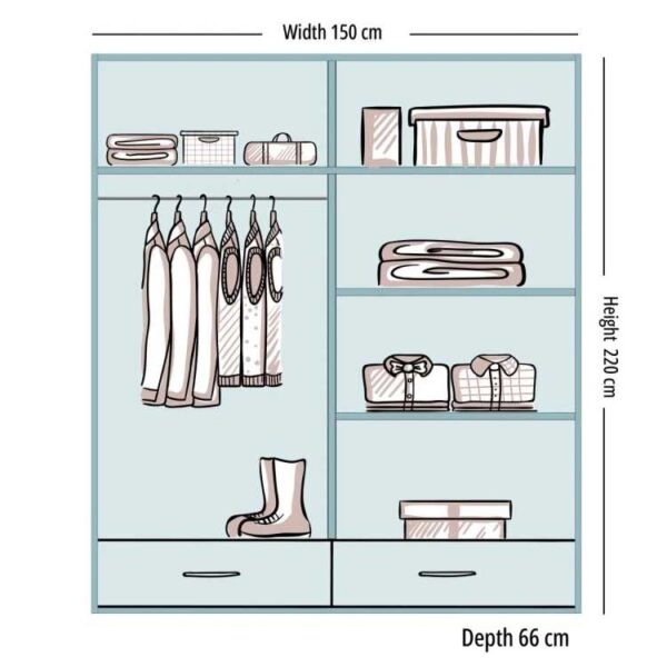 Syclia-High-Gloss-Sliding-Wardrobe-150cm-Dimension