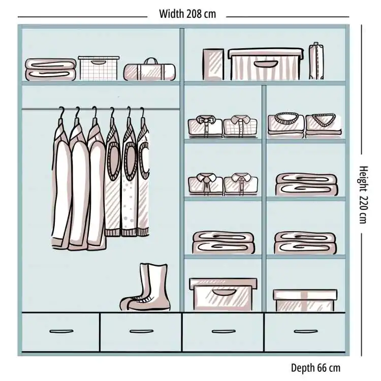 Wardrobe Internal Organizer Sketch Blue White Modern Closet Storage - UK