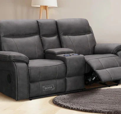 Vinson 2 Seater Electric Recliner Sofa In Grey Resilience Fabric With Power Headrest, Speaker, Chilled Cup Holders & Storage Box