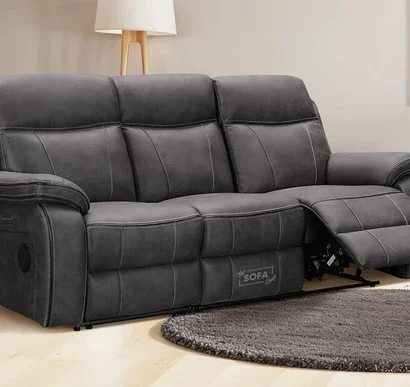 Vinson 3 Seater Electric Recliner Sofa In Grey Resilience Fabric With Power Headrests & USB Ports