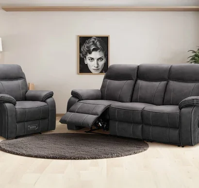 Vinson 3+1 Electric Recliner Sofa Set inc. Chair in Grey Resilience Fabric With USB Ports & Power Headrest - 2 Piece Power Sofa Set