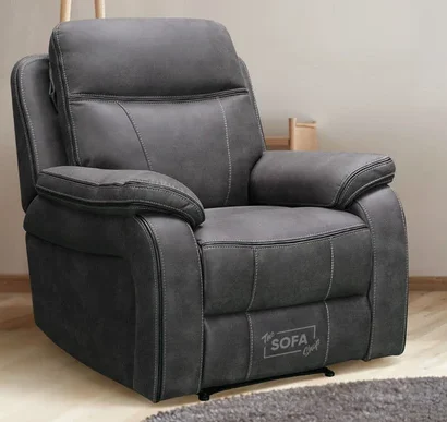 Vinson Electric Recliner Chair In Grey Resilience Fabric With Power Headrest