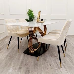 Orion Gold Dining Table with Polar White Sintered Stone Top